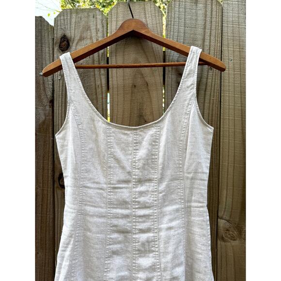 Linen Blend Midi Dress – Neutral 90s Minimalist Style - Picture 3 of 8